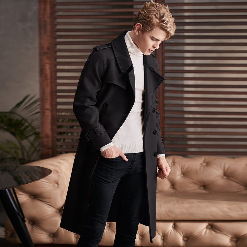 Men's Double Breasted Knee Length Woolen Coat - globaltradeleader