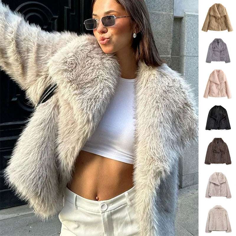 Winter Plush Coat Fashion Thicken Lapel Outwear Casual Long Sleeve Tops Womens Clothing - globaltradeleader