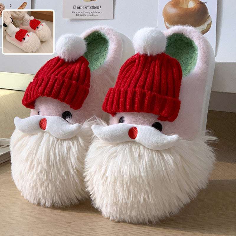 Cute Christmas Santa Claus Home Slippers Winter Warm Indoor Non-slip Floor Plush Shoes For Women - globaltradeleader