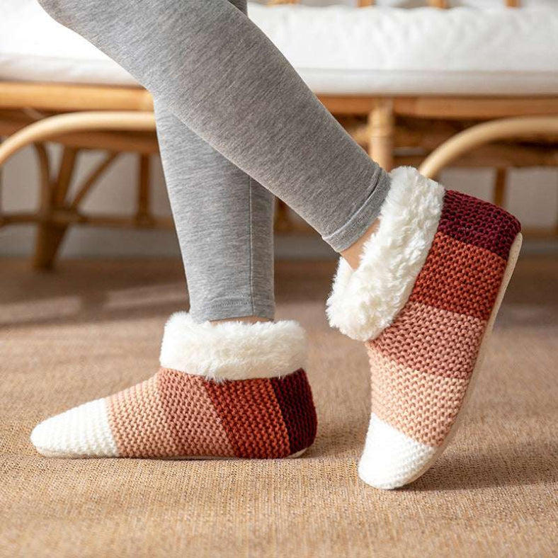 Women's Color-matching Knitted Plush Floor Socks Home Indoor Warm Non-slip Carpet Socks Winter Fashion - globaltradeleader