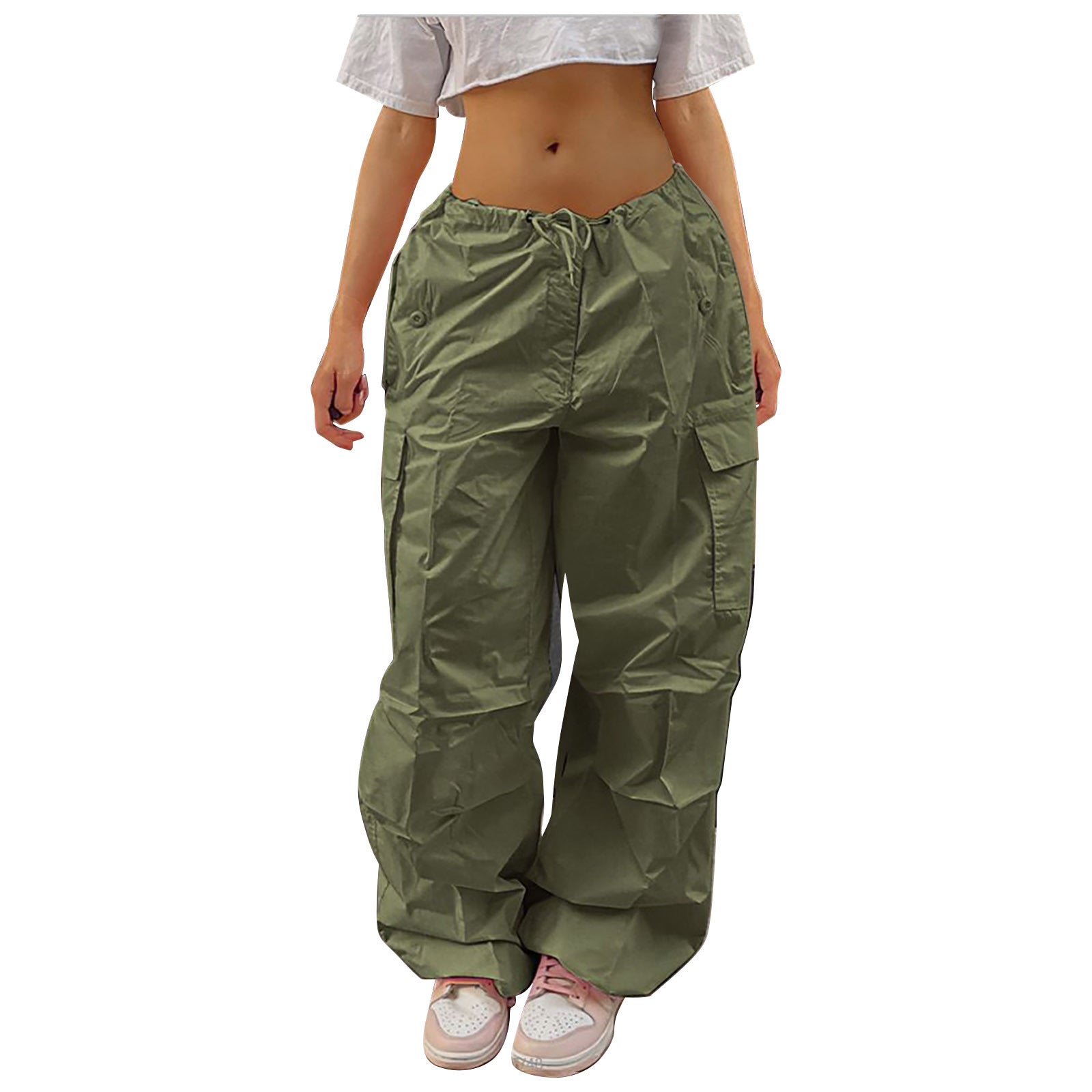 Casual Cargo Pants For Women Solid Color Drawstring Pocket Design Fashion Street Trousers Girls - globaltradeleader