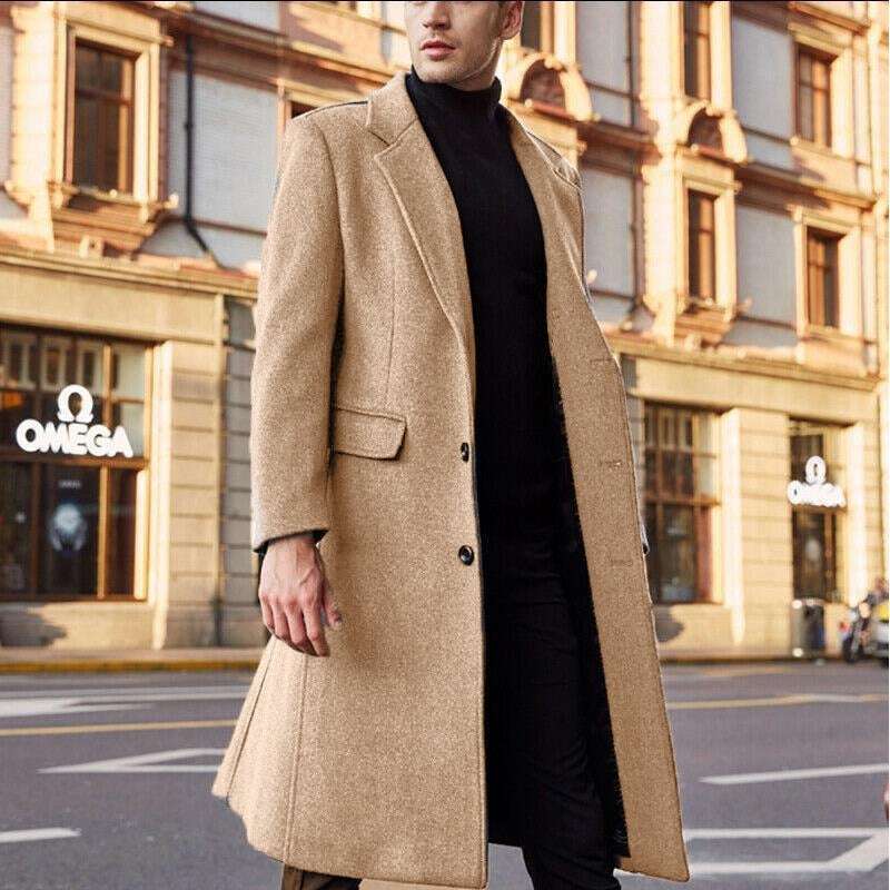 Men's Long Trench Coat Woolen Coat - globaltradeleader