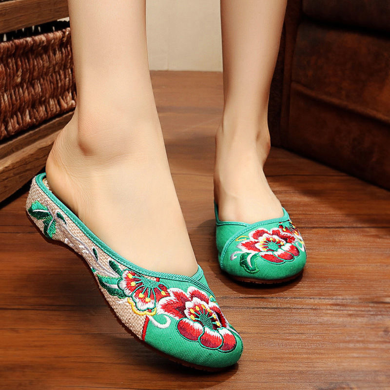 Slippers Ethnic Style Linen Toe Embroidered Shoes