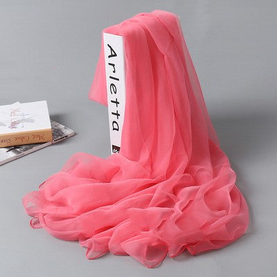 Silk Scarf Women's Long Solid Color Beach Shawl Large Chiffon