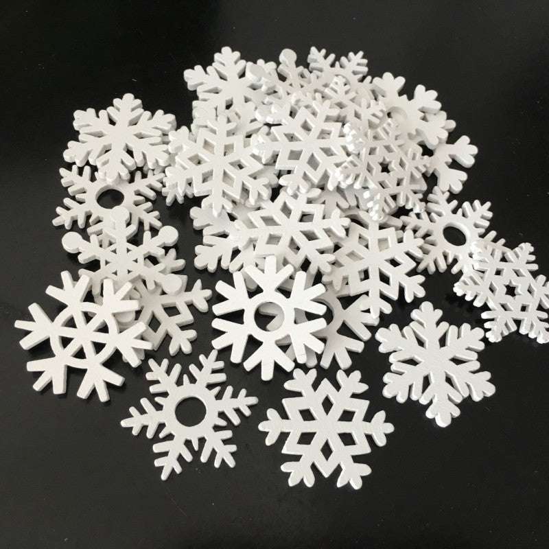 Wooden Crafts White Snowflake Christmas Series Wood Chips