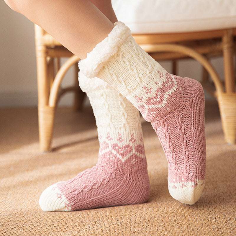 Love Knitted Plush Floor Socks Winter Warm Non-slip Carpet Socks Christmas Home Women - globaltradeleader