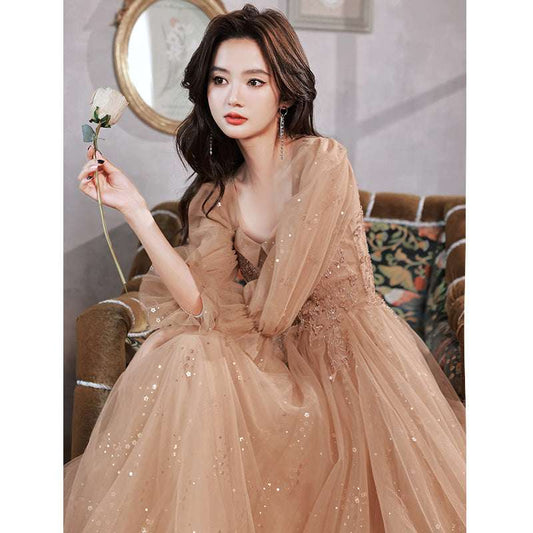 Evening Dress Host Banquet Maid Of Honor Long Sleeves - globaltradeleader