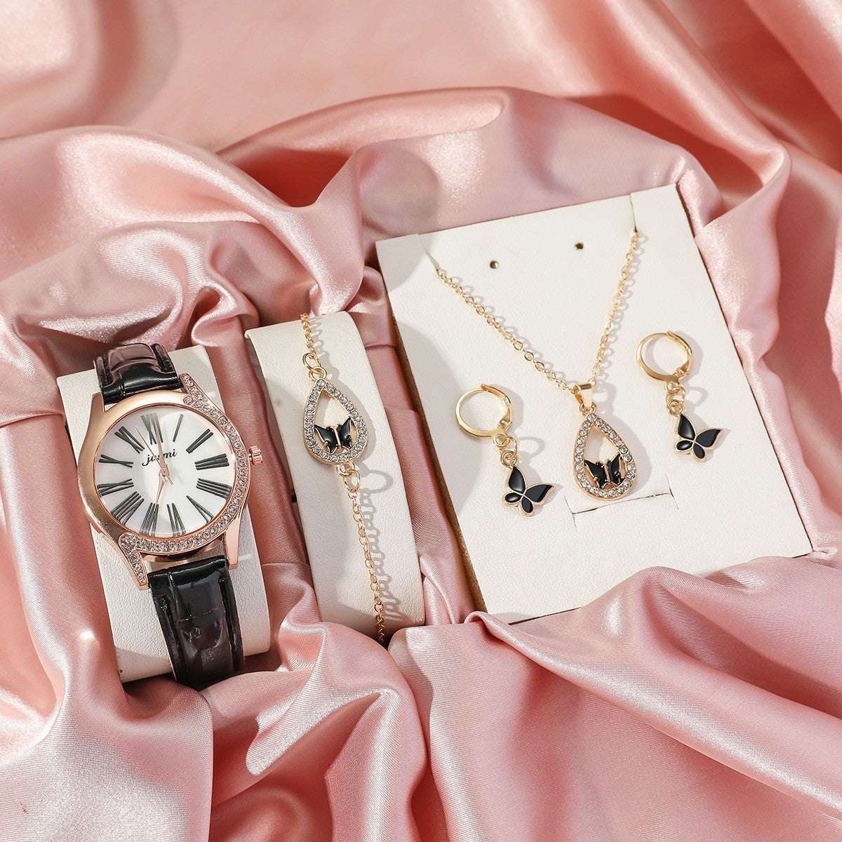 4PCS Set Luxury Women Butterfly Necklace Bracelet Earrings Drop Oil Diamond Jewelry For Girl Gift Jewelry Fashion Jewelry Set - globaltradeleader