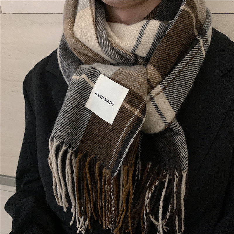 Men's Fashionable And Versatile Plaid Faux Cashmere Scarf