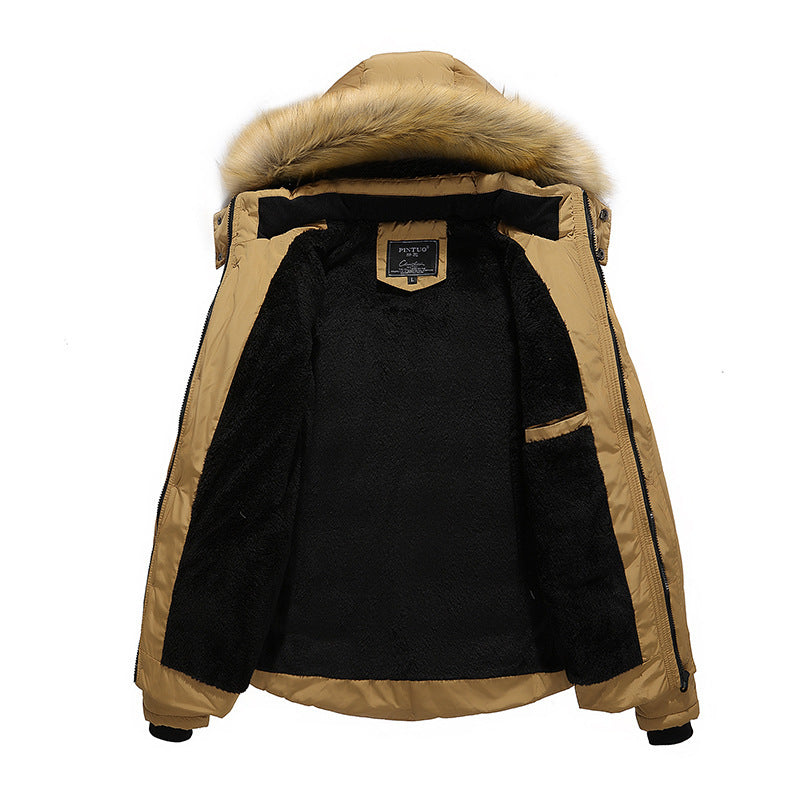 Men's Fur Hooded Coat Winter Thick Fleece Jacket Cotton Clothing - globaltradeleader