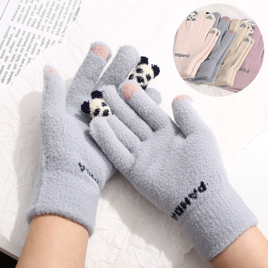 Knitted Gloves Touchscreen Winter Cute Panda Warm Goves For Cycling Women - globaltradeleader