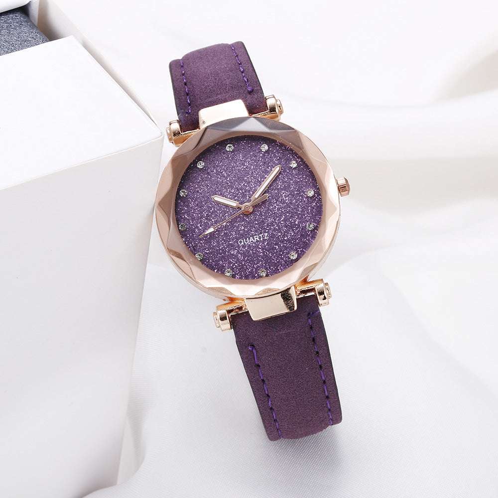Casual Women Romantic Starry Sky Wrist Watch Leather Rhinestone Designer Ladies Clock - globaltradeleader