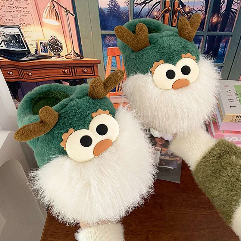 Cute Cartoon Christmas Deer Cotton Shoes Winter Indoor Floor Home Slippers Half-covered Heel Warm Plush Shoes Women - globaltradeleader