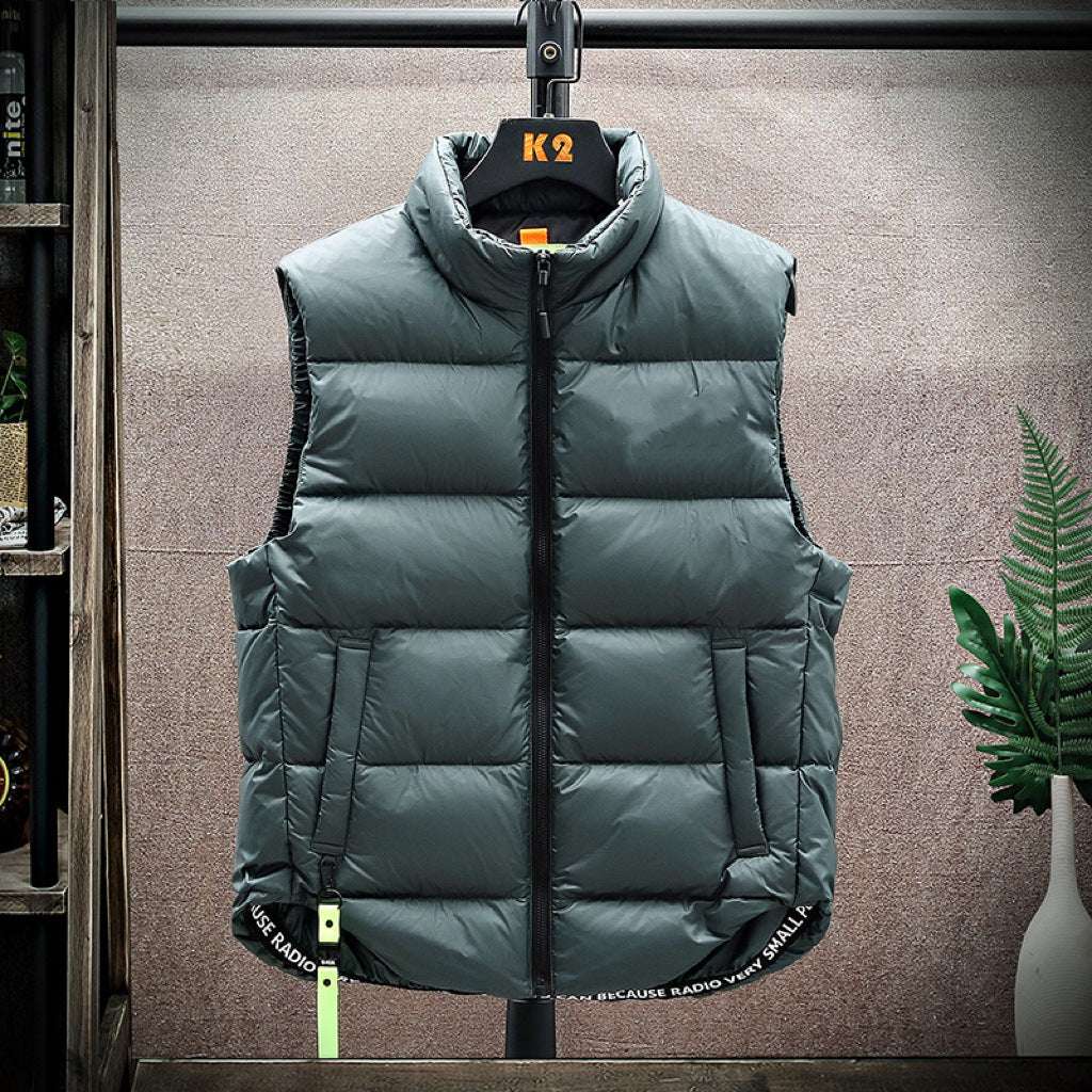 Men's Winter Down Vest Fashion All-match Stand-collar Sleeveless Jacket Solid Thickened Tank Outerwear Clothing - globaltradeleader