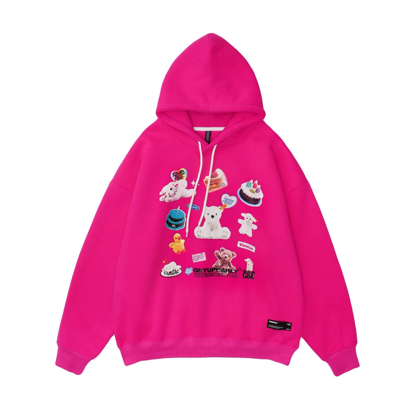 Funny Cartoon Print Tide Brand Casual Hooded Plus Fleece Sweater