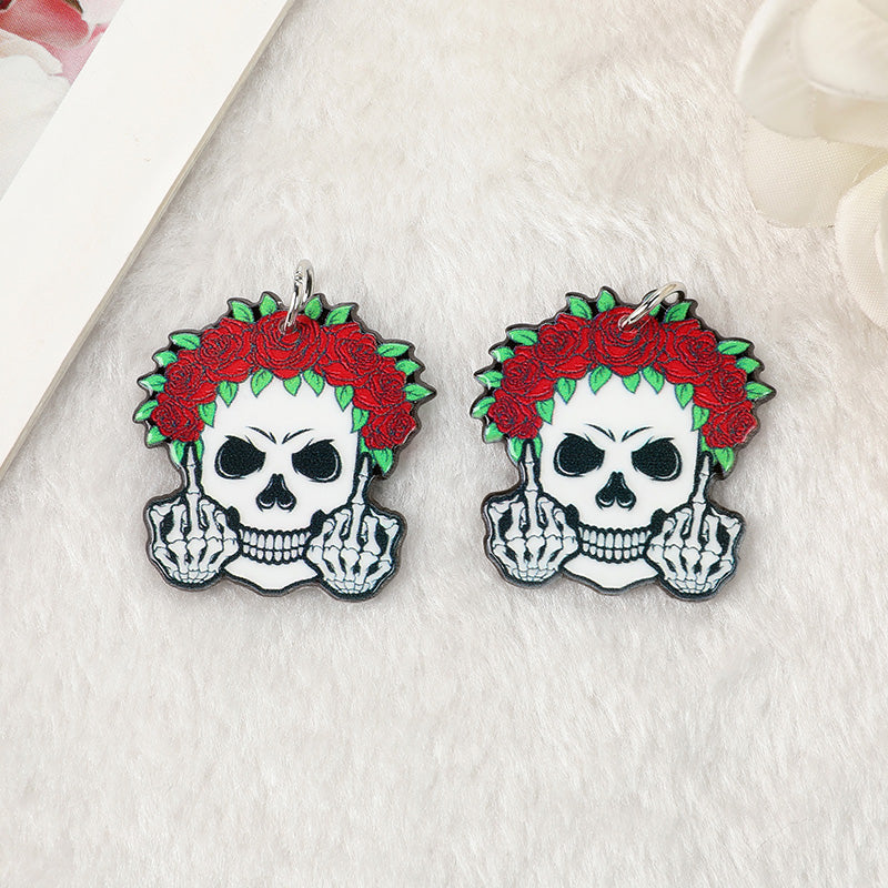 6Pcs Halloween Charms Middle Finger Skull Acrylic Jewlery