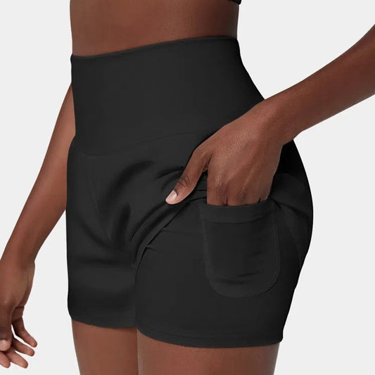 European And American Fitness Simple Casual Pants High Waist Pocket Anti-exposure Bottoming Yoga Shorts - globaltradeleader