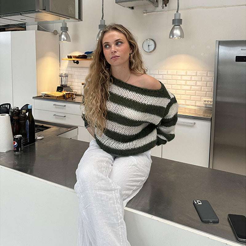 Loose Striped Pullover Sweater Fashion Versatile Long-sleeved Knitted Tops For Women Clothing - globaltradeleader