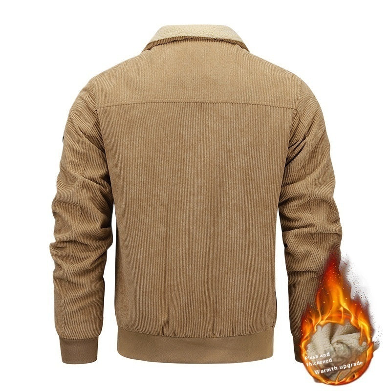 Winter Lapel Fleece Jacket With Pockets Warm Thicken Cotton Coat Men's Clothing - globaltradeleader