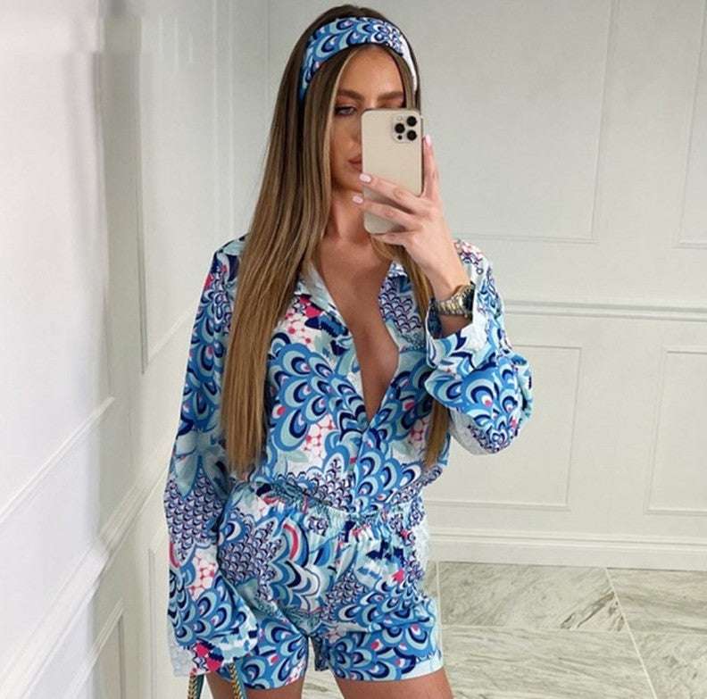 Printed Long-sleeved Shirt Shorts - globaltradeleader