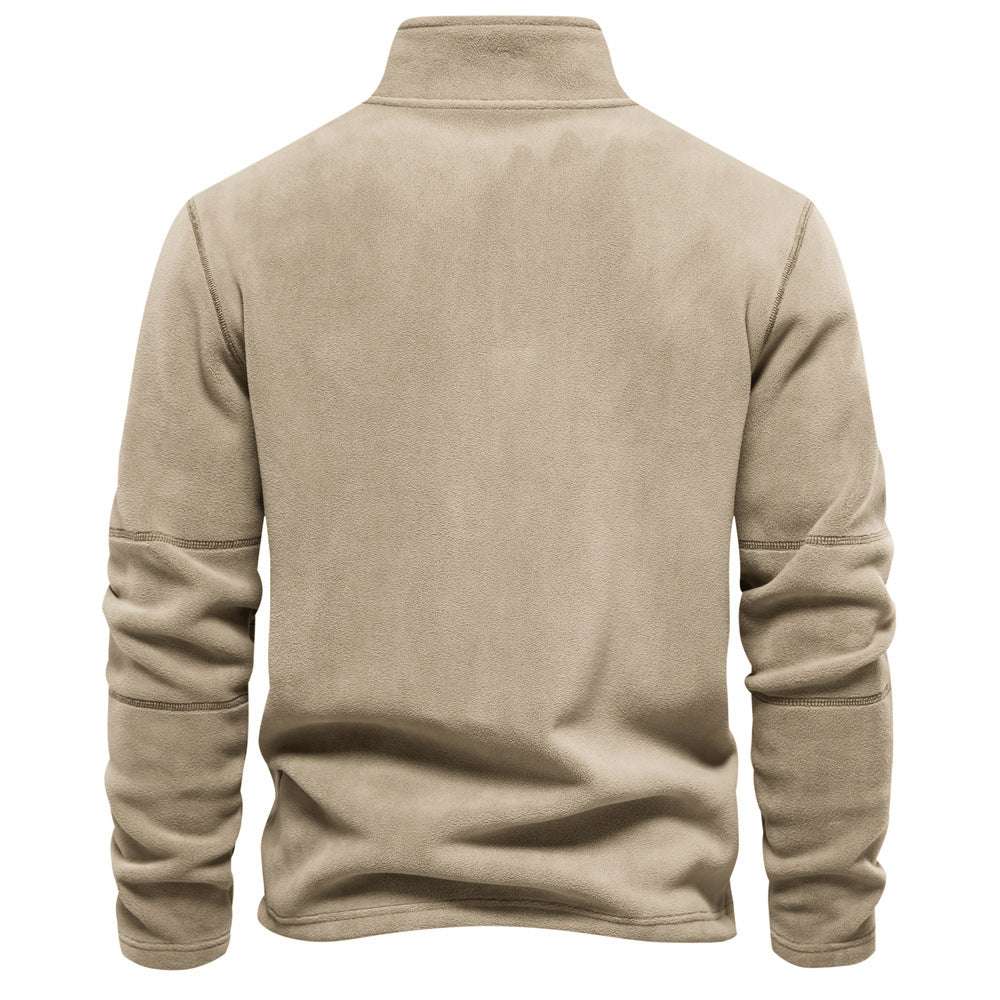 Fashion Personality Stand-collar Zippered Sweatshirt With Fleece Winter Casual Pullover Top Men's Clothing - globaltradeleader