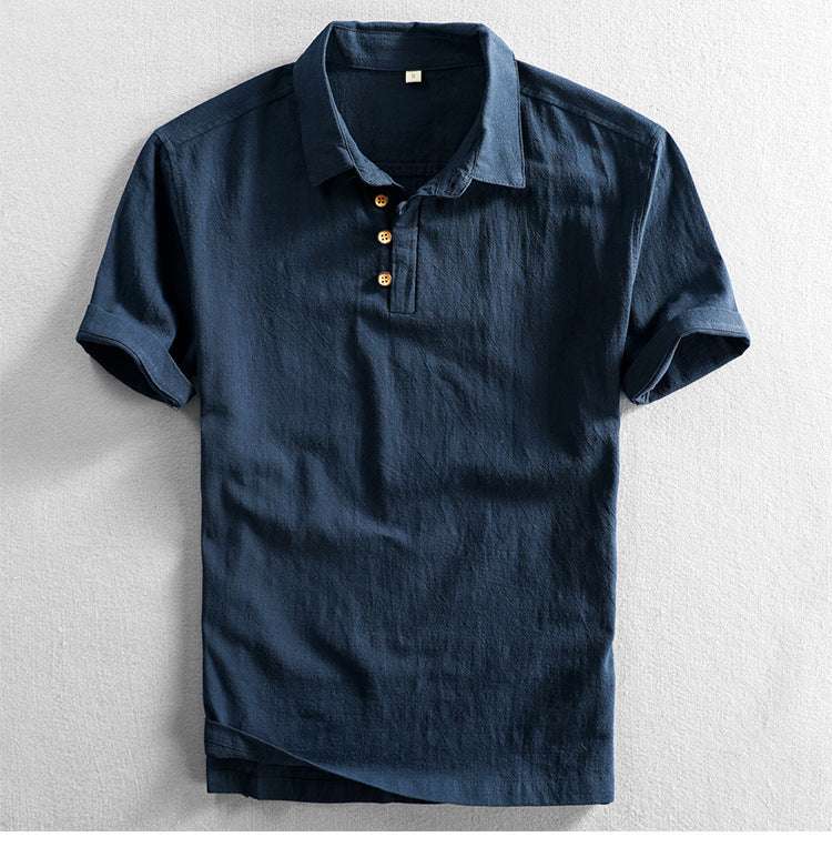 Spring And Summer Men's Linen Shirt Slim Pullover Short Sleeve Shirt Half Sleeve Retro Shirt Lonely Sail - globaltradeleader