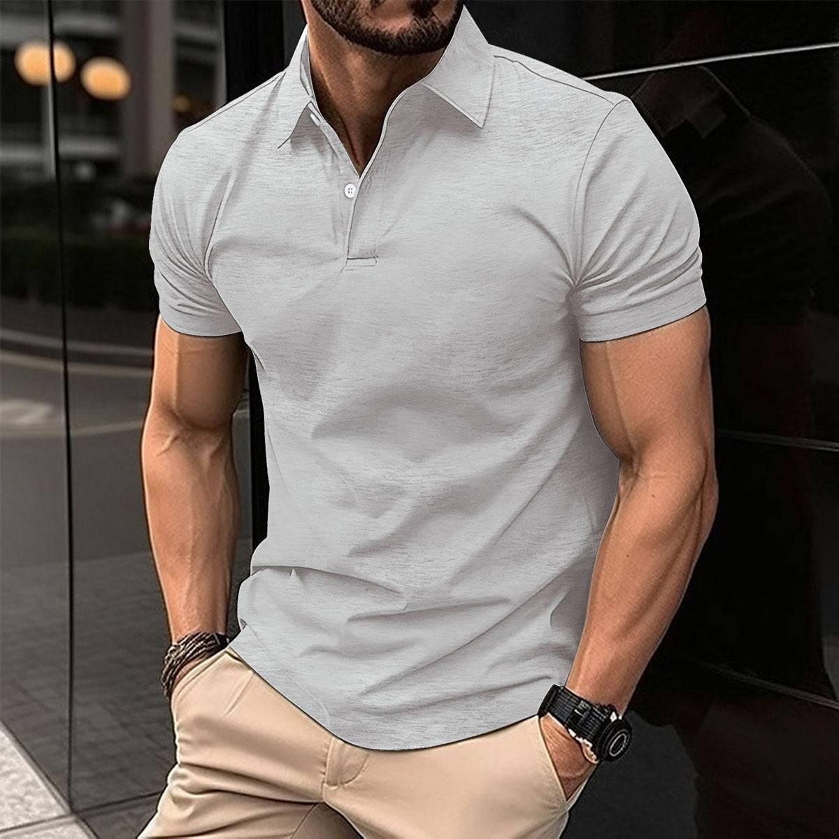 Summer Short Sleeve Polo Shirt Men Solid Color Button Lapel Buttono Top - globaltradeleader
