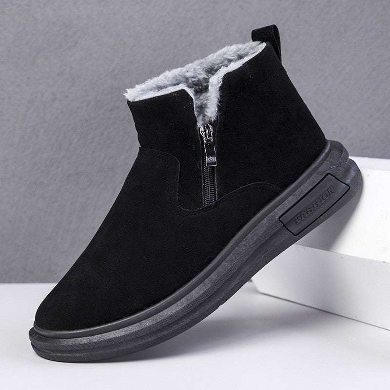 Fashion Snow Boots For Men Winter Warm Flat Cotton Plush Shoes With Side Zipper Casual Daily Fleece Ankle Boot - globaltradeleader