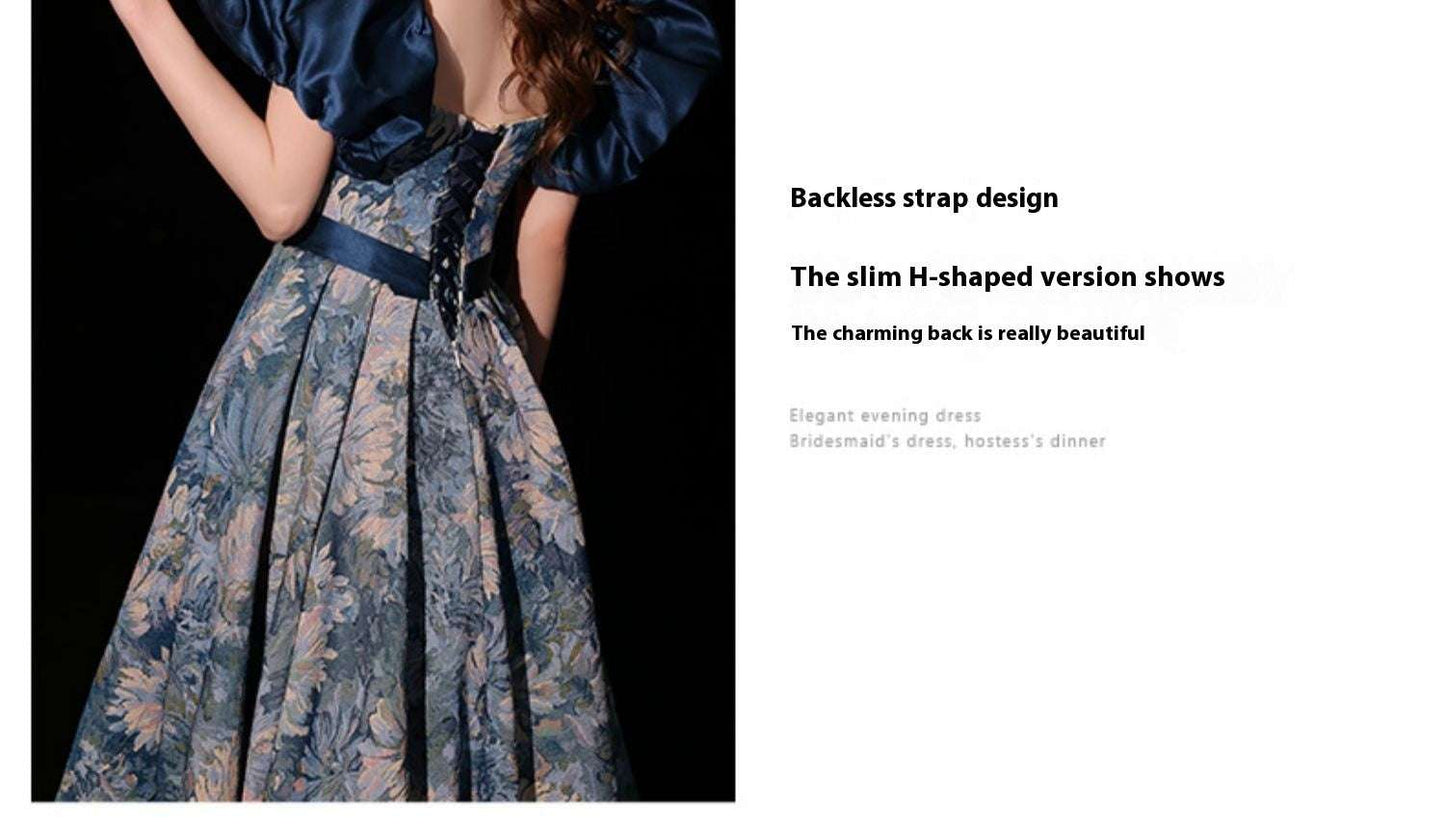 Light Luxury Minority Princess Court Oil Painting Style Tube Top Blue Evening Dress - globaltradeleader