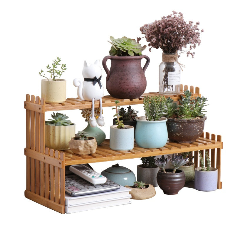 Multi-layer Solid Wood Small Flower Stand Office Desk Surface Panel Bamboo Plant Simplicity Succulent Pot Frame Balcony Storage - globaltradeleader