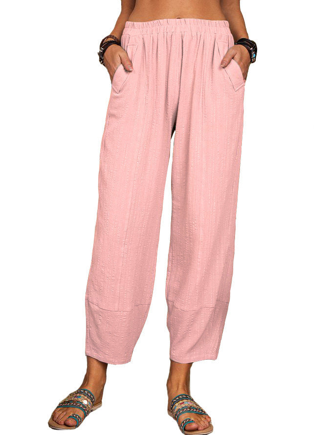 Women's Solid Color Loose Cotton And Linen Casual Pants Home - globaltradeleader