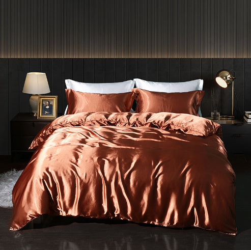 Solid Color Double-sided Silk Four-piece Set Silkworm Silk Satin Bed Sheet Quilt Cover - globaltradeleader