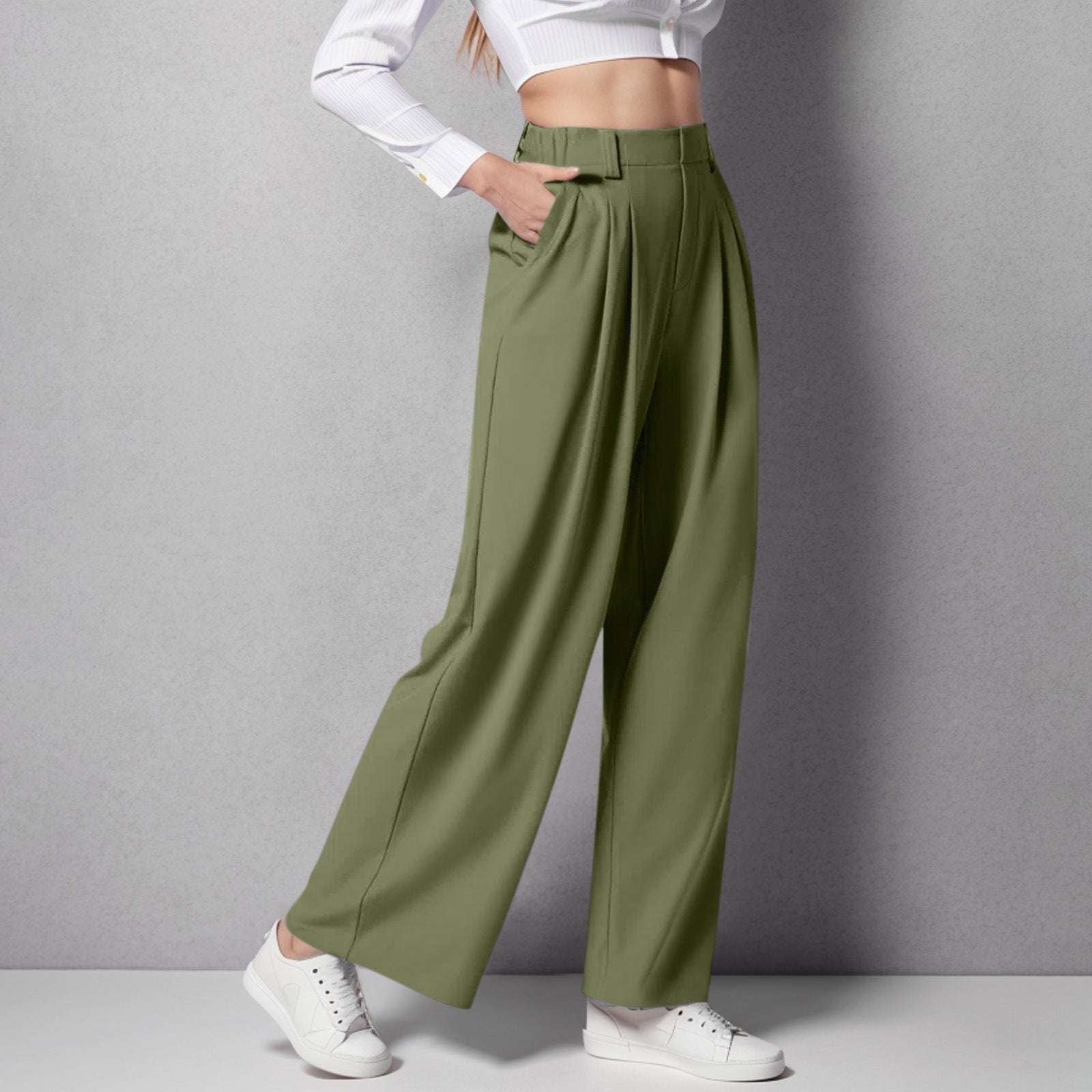 High Waist Straight Loose-fit Tappered Trousers Casual Simple - globaltradeleader