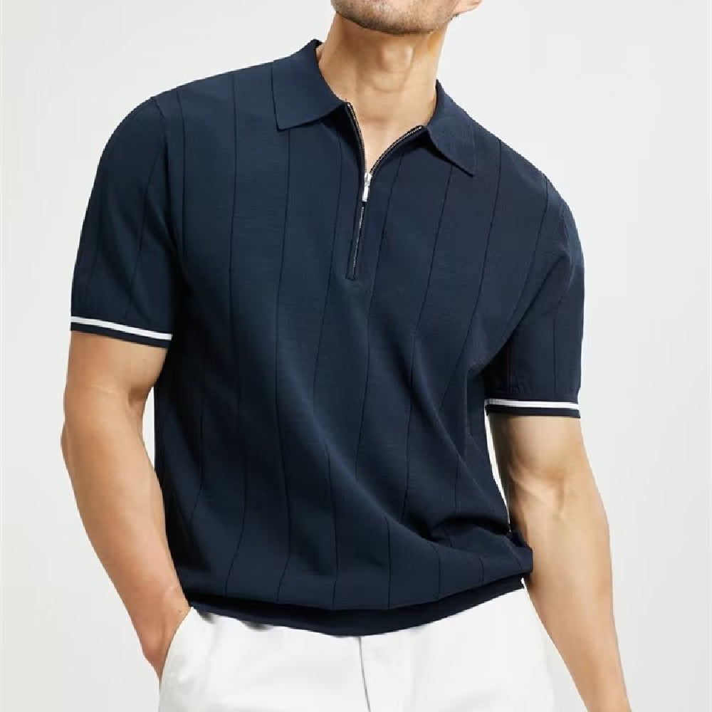 Fashion Short-sleeved Polo Shirt Summer Lapel Zipper T-shirt Tops Mens Clothing - globaltradeleader