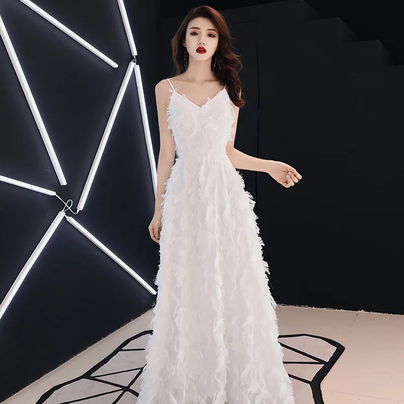 Evening Dress Female White Suspenders Birthday Party - globaltradeleader