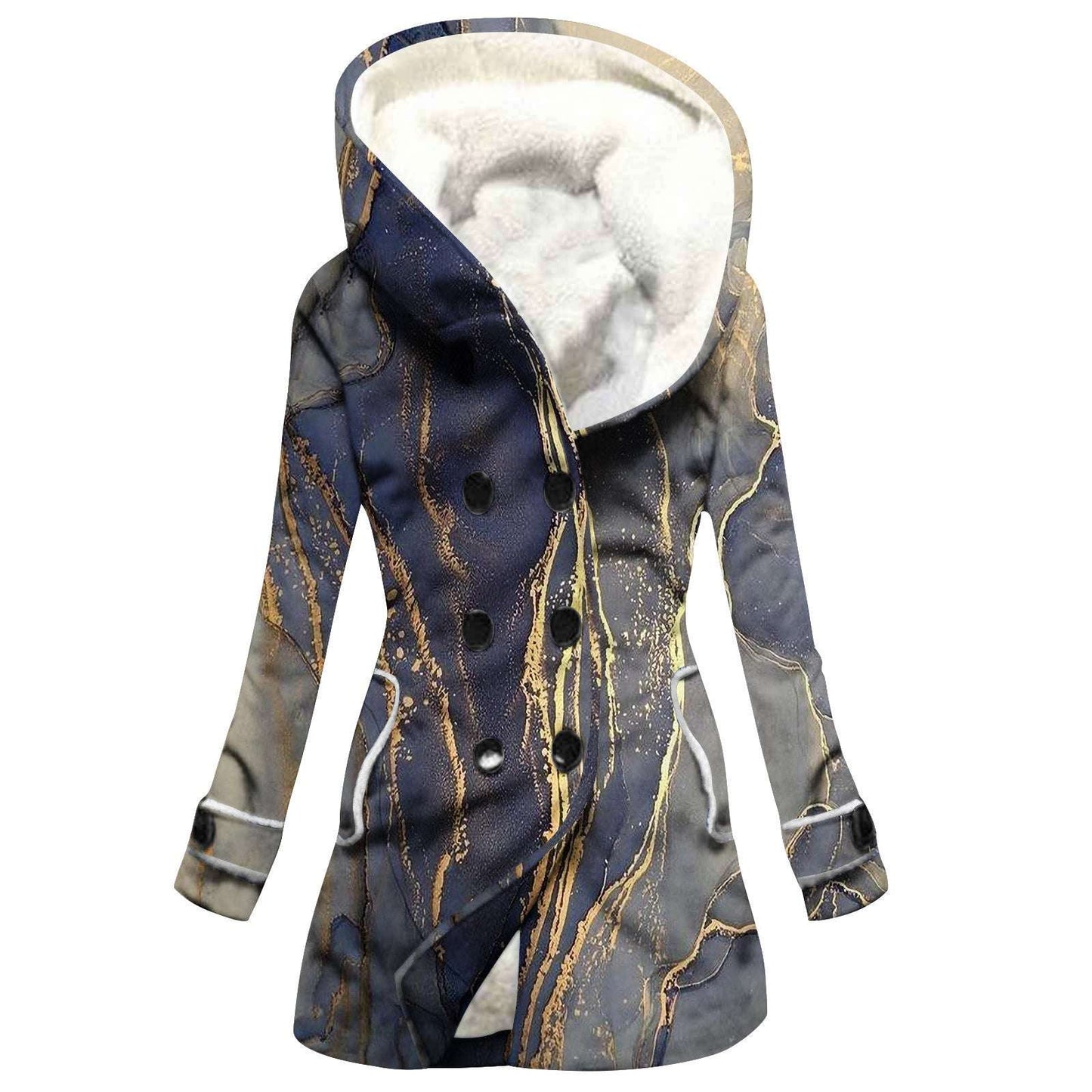 Women's Windbreaker Winter Thickened Imitation Lamb Stitching Floral Hooded - globaltradeleader