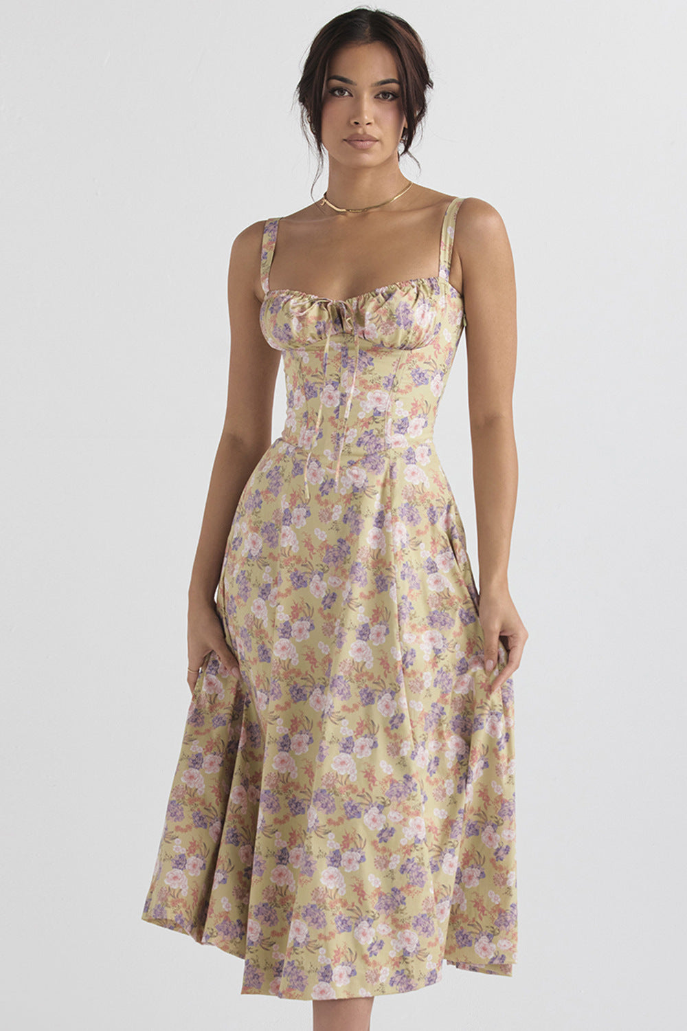 New Women's Floral Print Dress With Straps - globaltradeleader