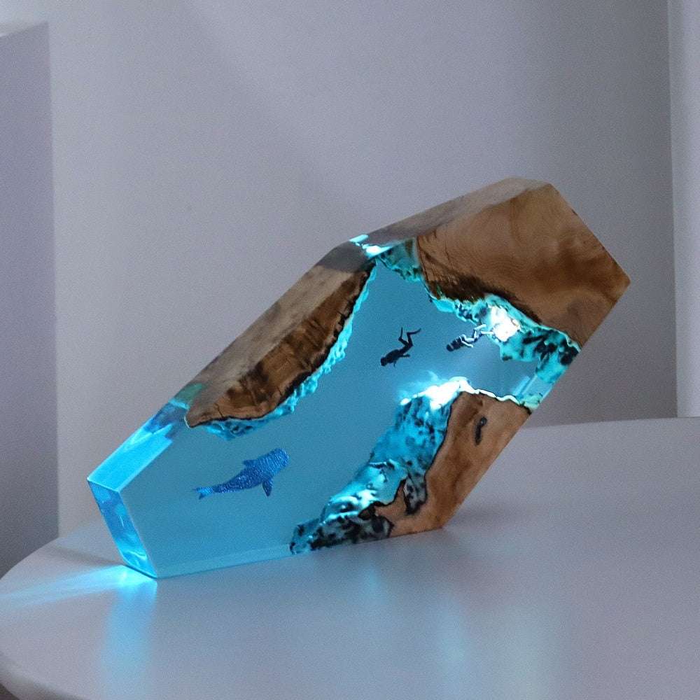 Marine Whale Diver Shipwreck Desktop Decoration Solid Wood Resin Small Night Lamp - globaltradeleader