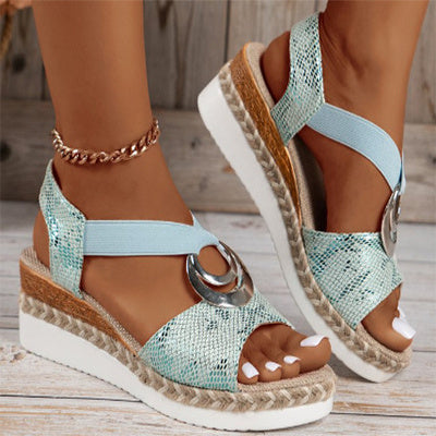 Women's Peep Toe Serpentine Wedges Sandals With Circle Design Casual Summer Shoes - globaltradeleader