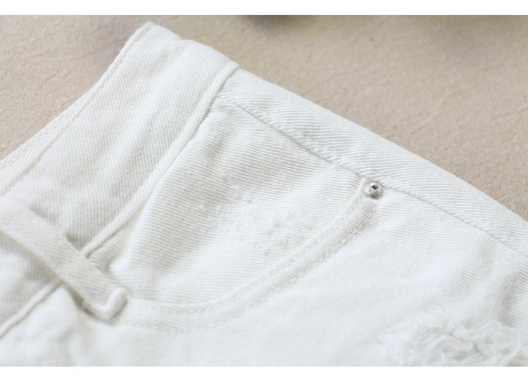 Ripped White Denim Skirt Women's Spring And Summer - globaltradeleader