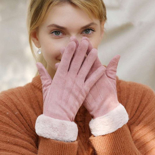 Women's Autumn Winter Touch Screen Plus Suede Warm Ski Gloves - globaltradeleader