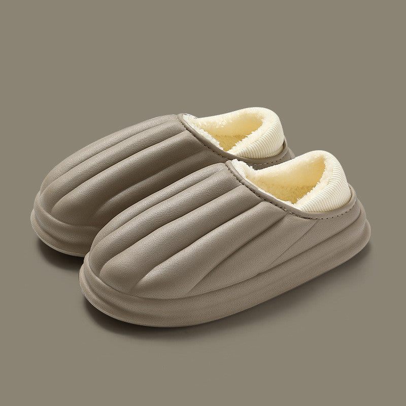 Fashion Shell Shape Design Cotton Shoes Women Waterproof Thick-soled Non-slip Plush Slippers Winter Indoor Outdoor House Shoes - globaltradeleader