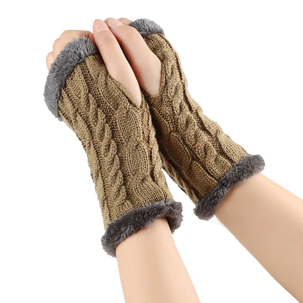 Winter Plush Gloves Twist Knitted Fingerless Fleece Gloves Women Warm Thickened Woolen Gloves - globaltradeleader