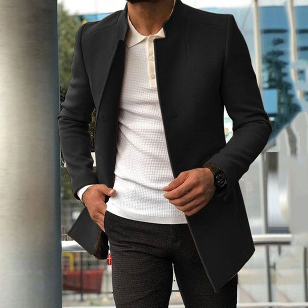 Men's Slim Coat Fashion Single-breasted Solid Color Business Jackets Fall And Winter Tops Outwear Clothing - globaltradeleader