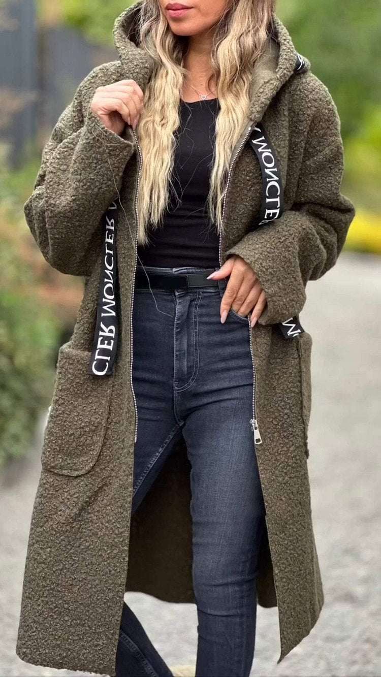 Ladies Hooded Letters Lamb Wool Coat - globaltradeleader