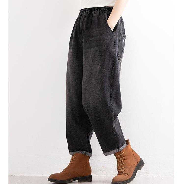 Elastic-waisted Vintage Literary Wash Daddy Pants