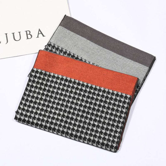 Fall Winter Men Student Plaid Minimalist Houndstooth Scarf