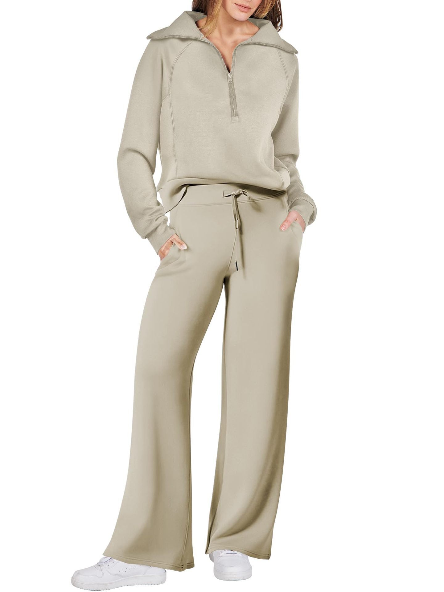 Leisure Sports Suit Long-sleeve Zipper Sweatshirt Wide Leg Pants Two-piece Set - globaltradeleader