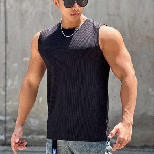 Summer Workout Vest Exercise Sleeveless Round Neck Striped Quick-drying Breathable Basketball Running Training Clothing Men - globaltradeleader
