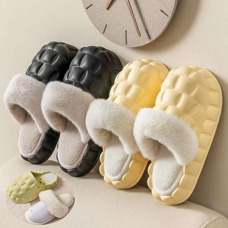Fuzzy Slippers Women Winter Bedroom Indoor Shoes With Detachable Heel - globaltradeleader